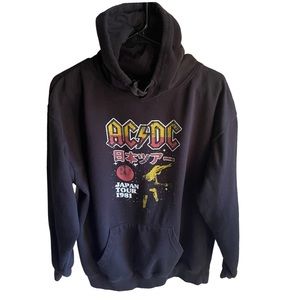 AC/DC Japan Tour 1981 Reissue Hoodie. Black Pullover w/ Kangaroo Pocket. Large